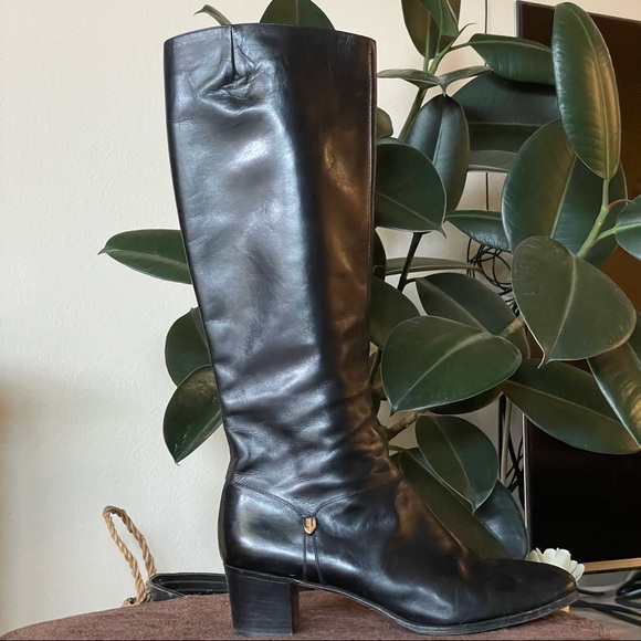 VINTAGE Ferragamo knee high black leather boots - size 9.5/10 - Picture 10 of 17
